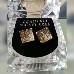 Gold Square Cz Earrings